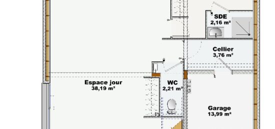 Plan de maison Surface terrain 97 m2 - 5 pièces - 4  chambres -  avec garage 
